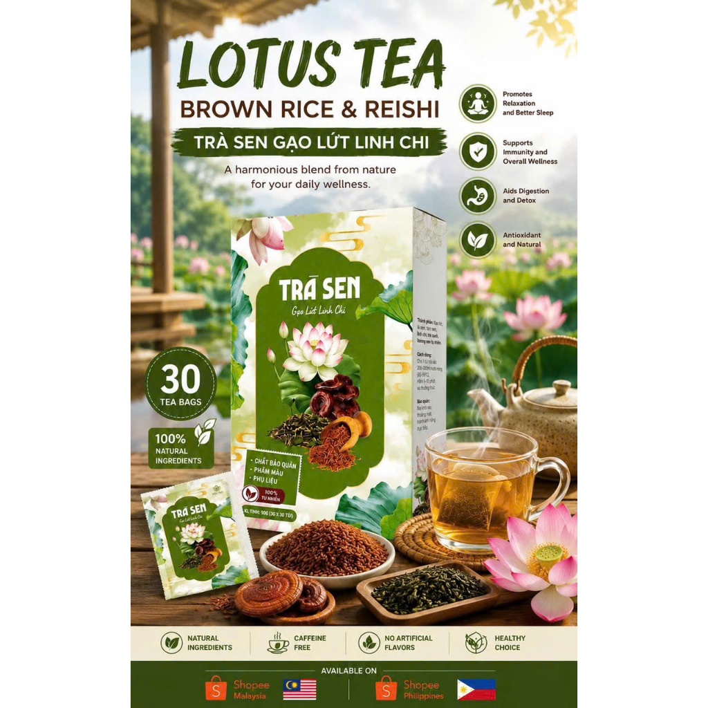 Lotus Tea with Brown Rice & Reishi Mushroom | Traditional Asian Herbal Tea Blend