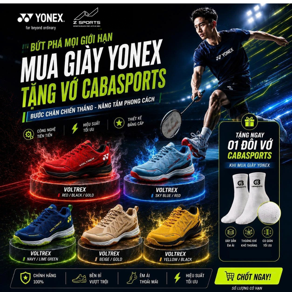 [ TẶNG 1 ĐÔI VỚ ] Giày cầu lông Yonex Voltrex chính hãng, giày cầu lông nam nữ giá rẻ