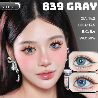 [6 tháng] Lens mắt 839 Gray màu xám xanh vân tia sáng tây, viền xanh, size vừa - thươg hiệu LUNA EYES