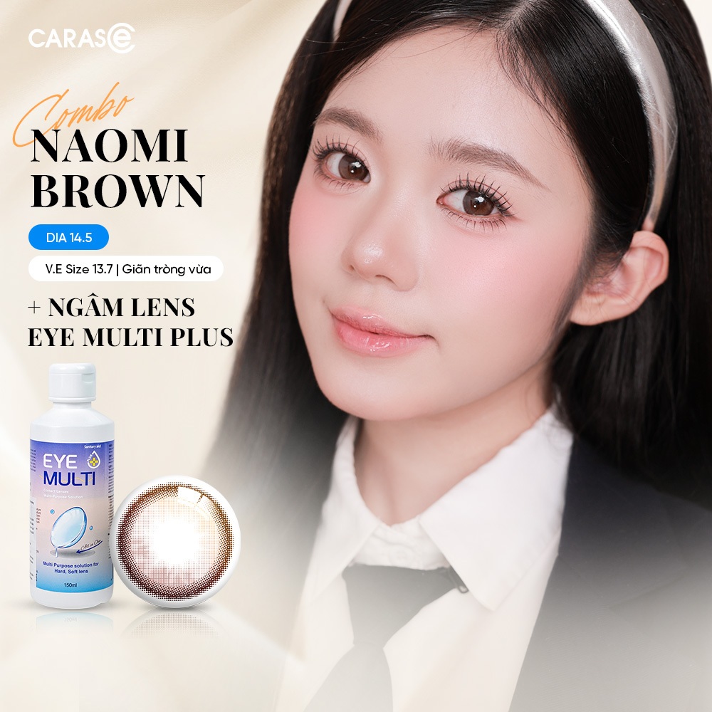 Combo 1 Cặp Kính áp tròng kèm Nước Ngâm, Lens khoá ẩm 10H 3 Tháng Màu Nâu Gỗ Trầm CARASE, Lens cận N