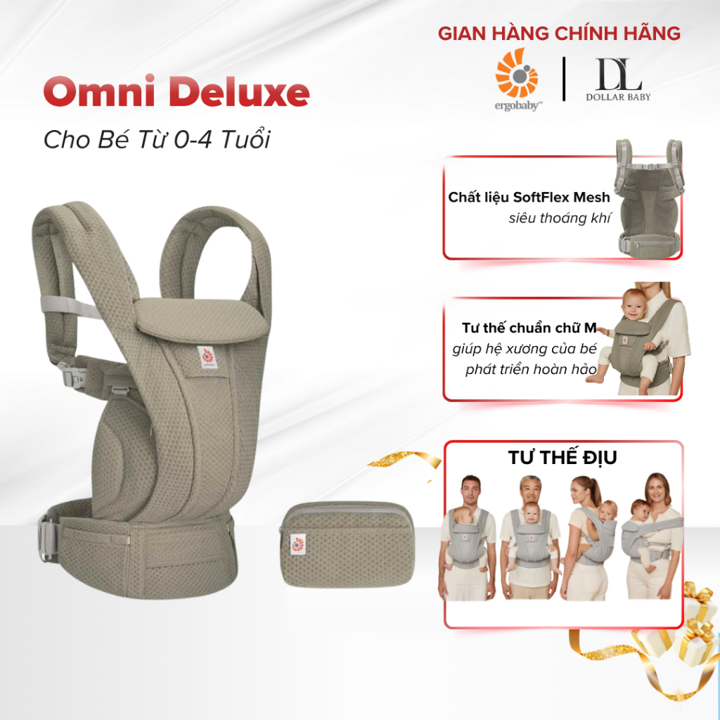 Địu Trợ Lực Cao Cấp Ergobaby Omni Deluxe Mesh - Chuẩn Tư Thế, Vải Lưới Thoáng Khí - Chính Hãng Mỹ