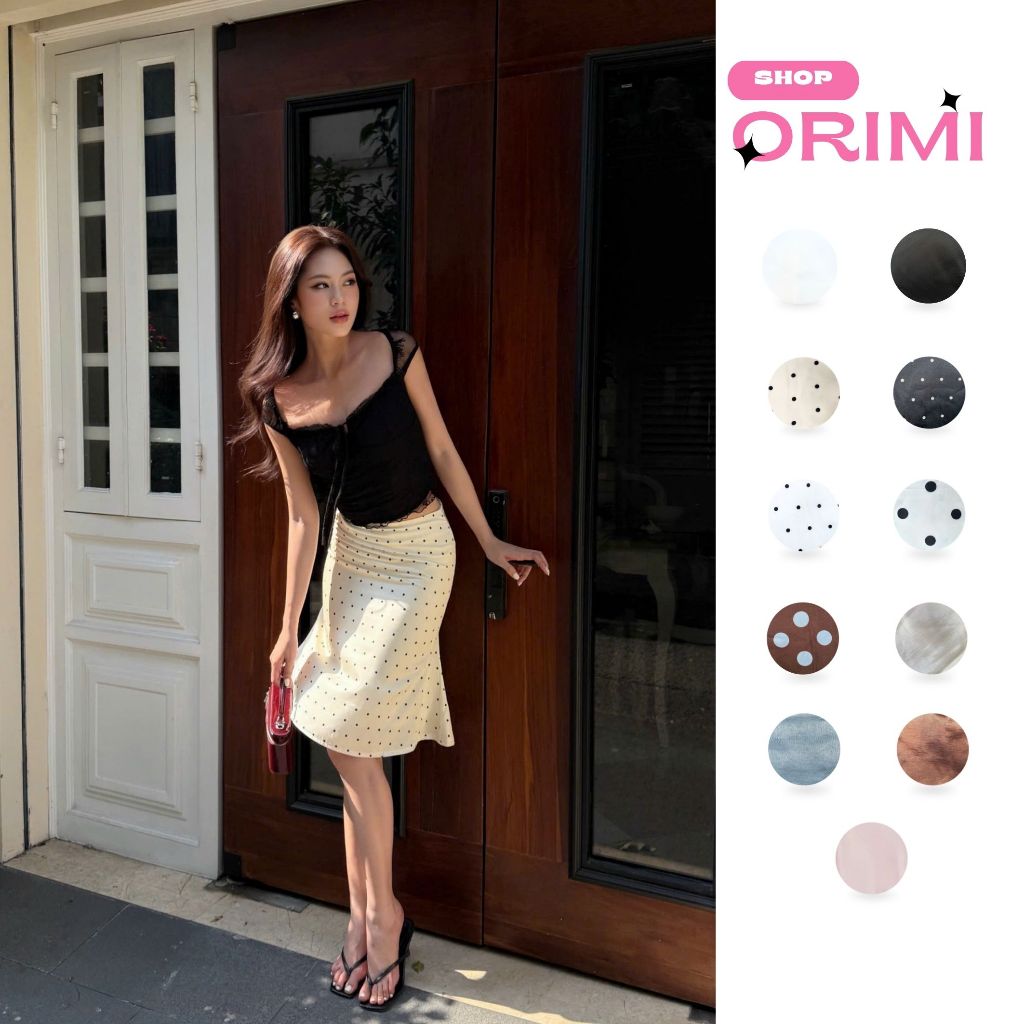 Chân váy lụa dáng lửng chất satin không nhăn 2 lớp cạp cao trắng/đen/chấm bi L14 BigSize- Orimi