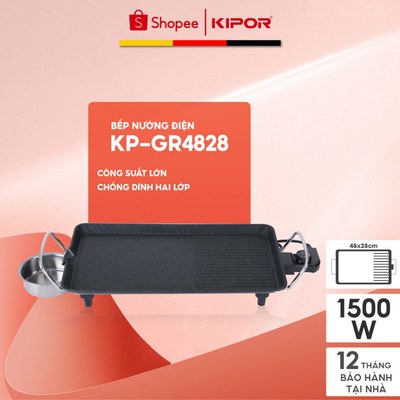 Bếp nướng điện không khói KIPOR KP-GR4828 - Mặt nướng lớn phủ chống dính WHITFORD của USA - Bảo hành tại nhà 12 tháng