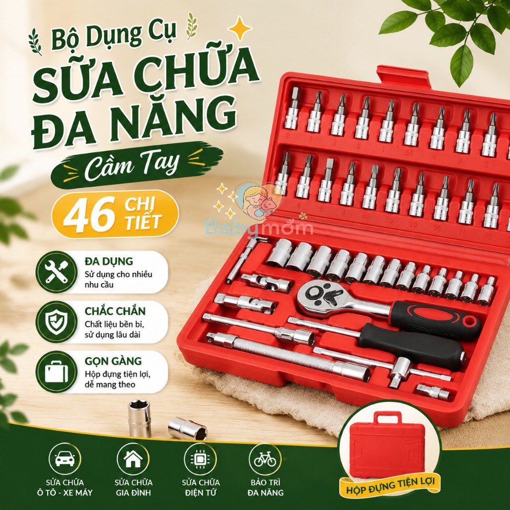 Bộ Dụng Cụ Sửa Chữa Đa Năng Cầm Tay 46 Chi Tiết -Bộ Đồ Nghề Cơ Khí Mini Đa Chức Năng 46 Món -Bộ Dụng