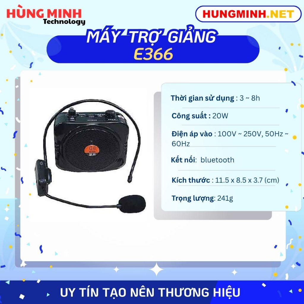 Máy trợ giảng E366, sử dụng mic cài đầu không dây