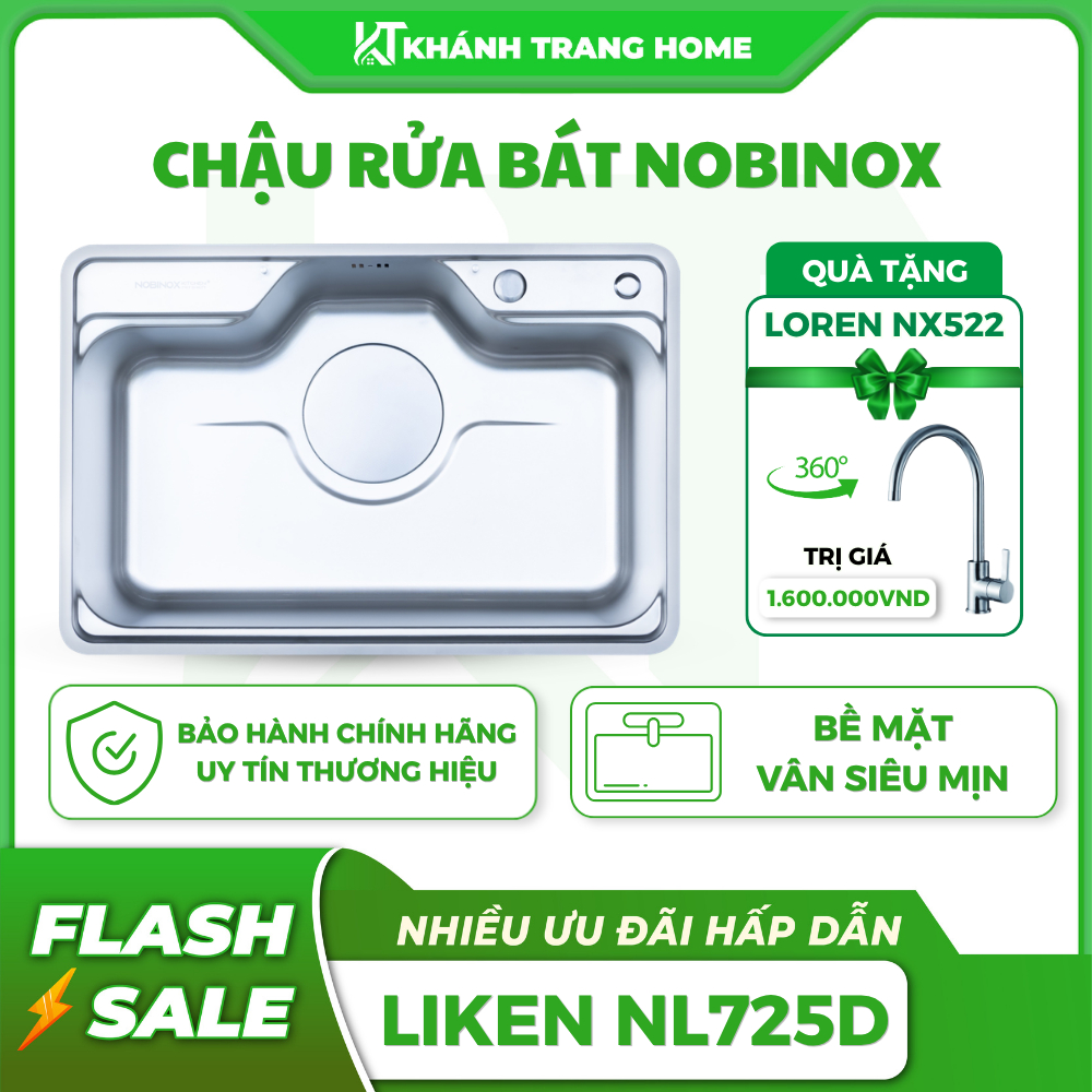 Chậu rửa bát NOBINOX LIKEN NL725D xuất xứ chính hãng bảo hành 10 năm - Khánh Trang Home