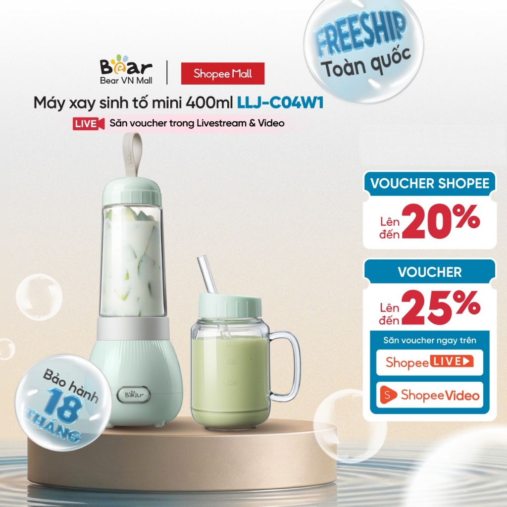 Máy Xay Sinh Tố Mini Bear LLJ-C04W1 - Hàng Chính Hãng