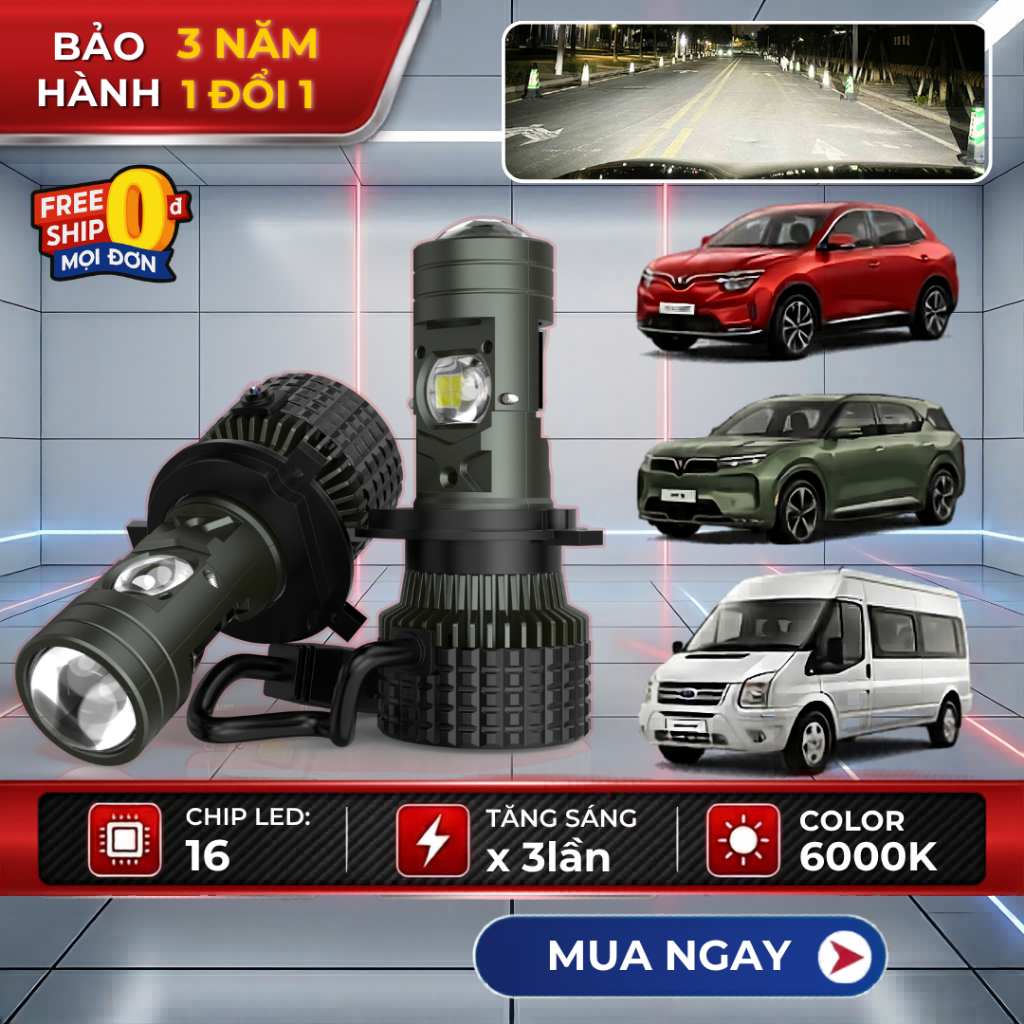 Đèn LED Bi Cầu Mini Ô Tô H4 H7 H11 Siêu Sáng Pha Cos Cắm Zin 60W 6000K BETOUCH Bảo Hành 3 Năm