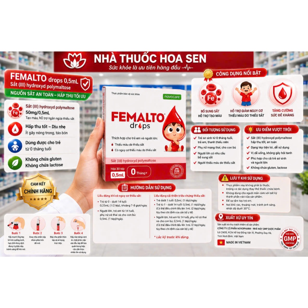 [HỎA TỐC] Sắt Drops Family Femalto ống uống BFS - Giải pháp bổ sung sắt an toàn, tiện lợi cho mẹ bầu