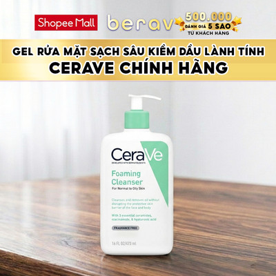 Sữa Rửa Mặt Cerave giúp làm sạch sâu dành cho da dầu Cerave Foaming Facial Cleanser 473ML - Xanh Lá Mạ