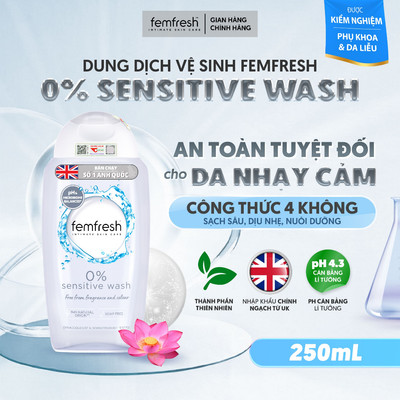 Dung dịch vệ sinh phụ nữ cao cấp cho da nhạy cảm Femfresh 0% Sensitive Intimate Wash 250ml