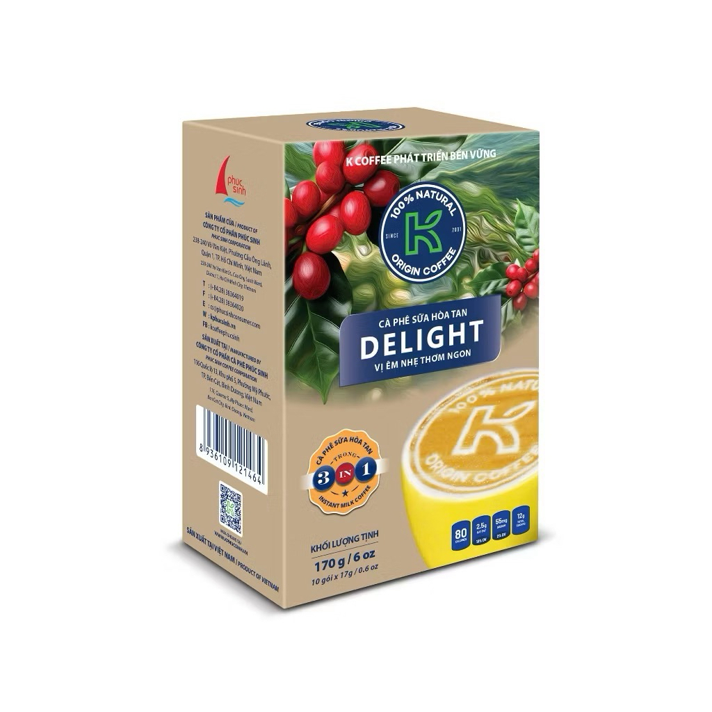Cà phê sữa hòa tan K Coffee Delight 3in1 170g Hộp 10 gói