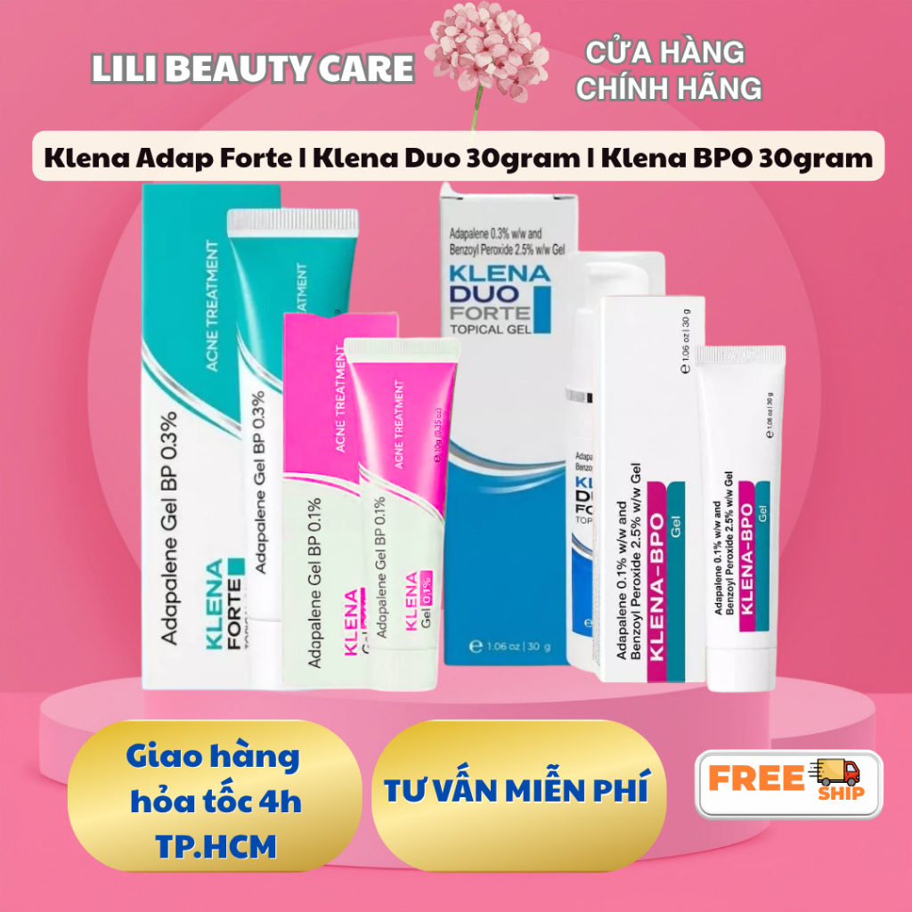 Klena 0.1% 30g | Klena 0.3% 15g | Klena BPO 30g | Klena Duo 30g | Giảm mụn ẩn mụn viêm mụn trứng cá