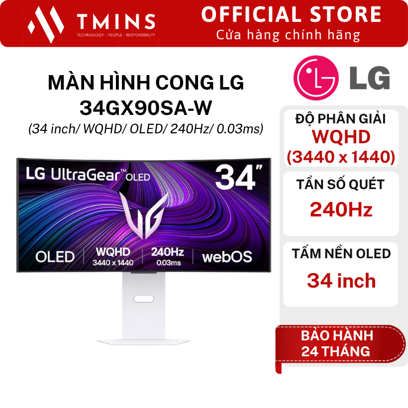 Màn Hình Cong LG 34GX90SA-W (34 inch/ WQHD/ OLED/ 240Hz/ 0.03ms) - Hàng chính hãng