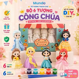 [MUNDO] Combo 6 Tượng Thạch Cao Tô Màu Công Chúa Disney Size M – DIY Sáng Tạo Cho Bé