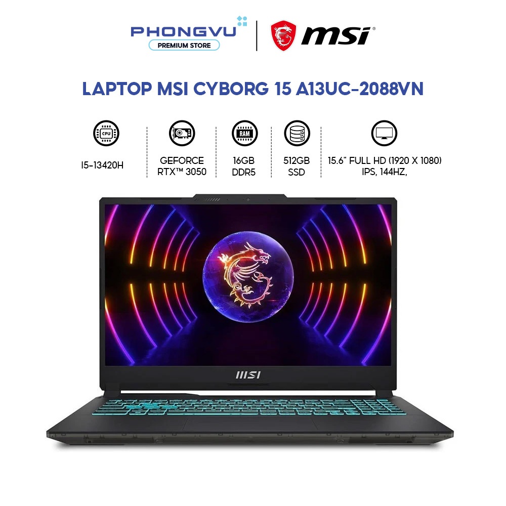 Laptop Gaming Msi Cyborg 15 A13UC-2088VN (i5-13420H/ GeForce RTX™ 3050/ 16GB/ 512GB/ Win 11 Home) - 