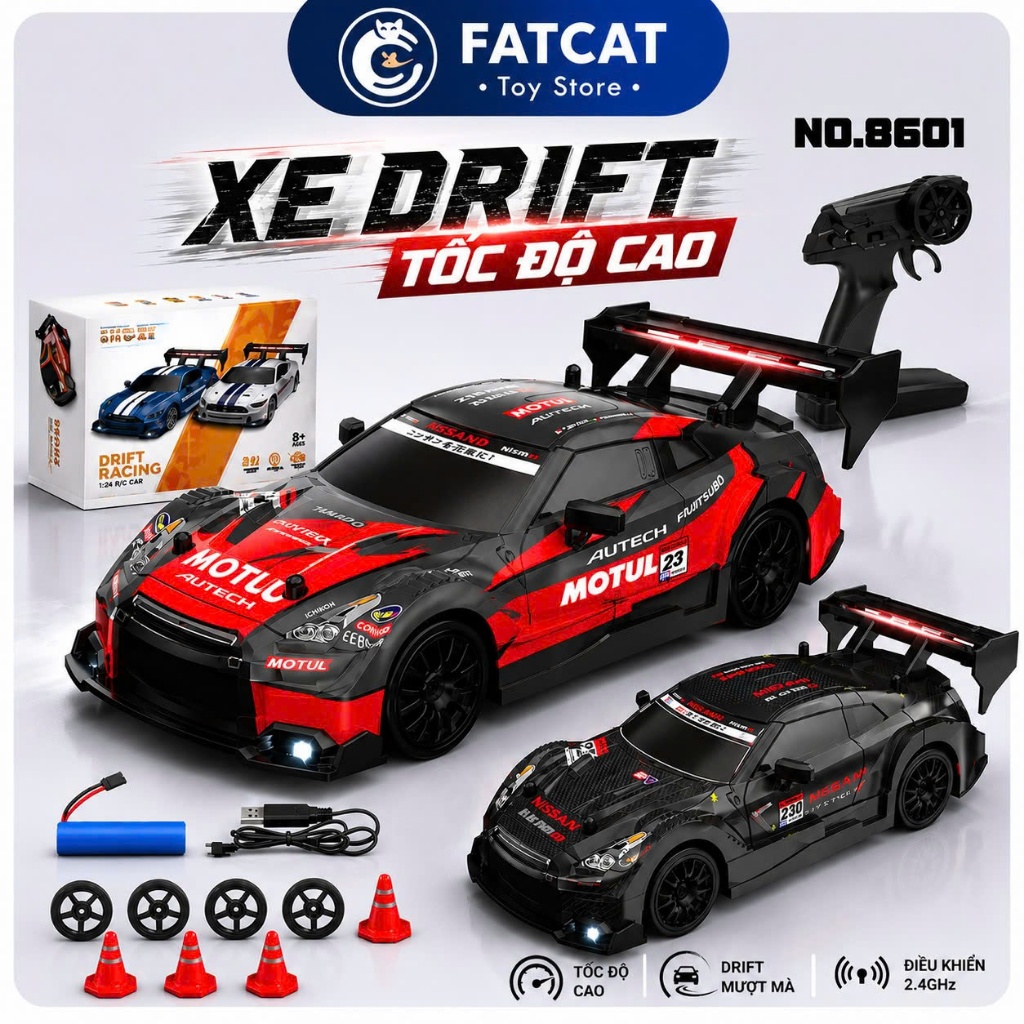 Xe điều khiển từ xa drift tốc độ cao tỉ lệ 1:24-GTR,2 cầu,pin sạc,giá rẻ, đồ chơi ô tô điều khiển từ