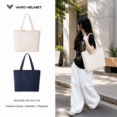 Túi Tote Canvas Form Đứng Có Khóa Kéo Đựng Laptop 14 Inch Đi Học Đi Làm Unisex