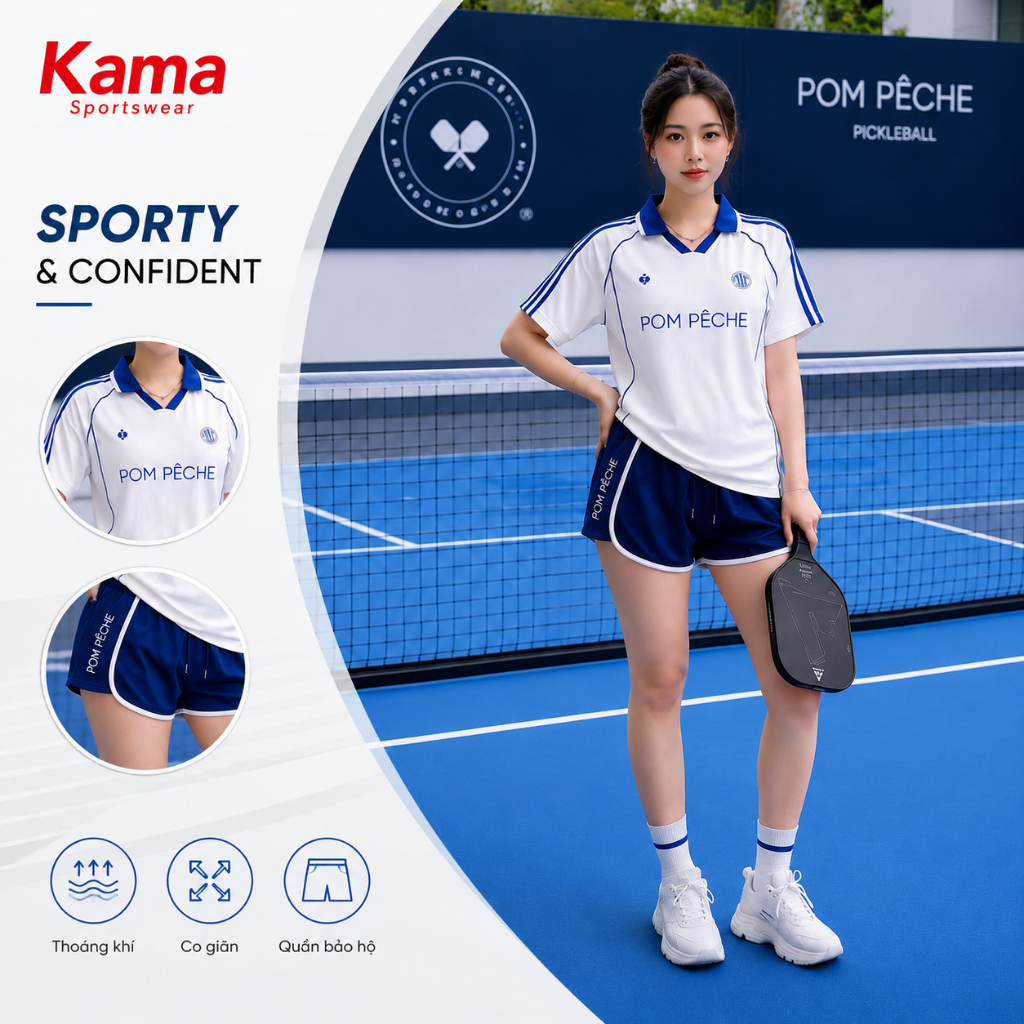 Bộ thể thao nữ Kama Sport BP246, áo phông rộng mix quần đùi chất thun mềm co giãn tập pickleball
