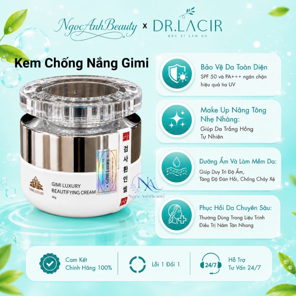 Kem Chống Nắng Gimi, Kem Đêm GiMi Luxury Mờ Thâm Nám, Dưỡng Trắng, Phục Hồi, Tái Tạo Da Chính Hãng