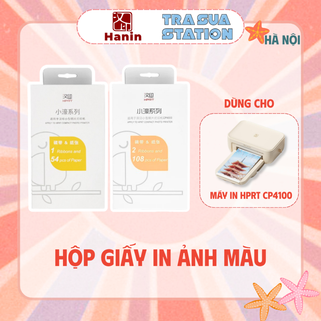 Giấy Ảnh HPRT CP4100 – In Ảnh Rõ Nét, Bền Màu, Hộp 54 -108 Tờ Kèm Ruy Băng Mực