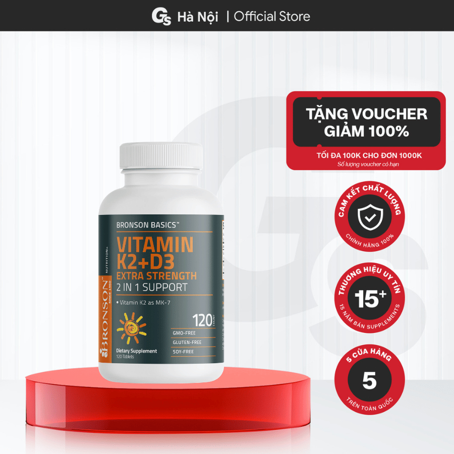 Viên uống Bronson Basics Vitamin K2 MK-7 + D3 10,000 IU Extra Strength, hỗ trợ xương khớp chắc khỏe