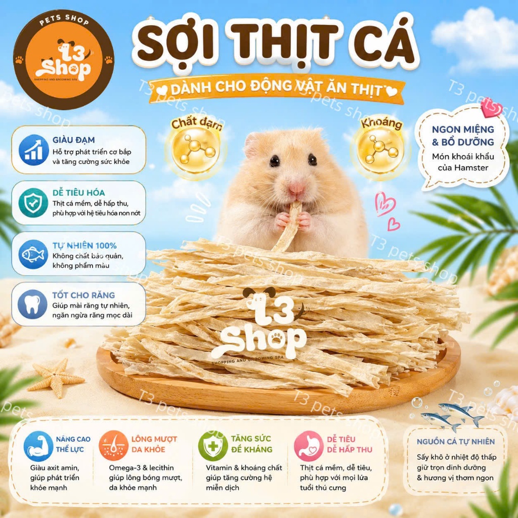mực sợi sấy - cá sợi sấy -  món ngon cho hamster / sóc - T3 PETS SHOP