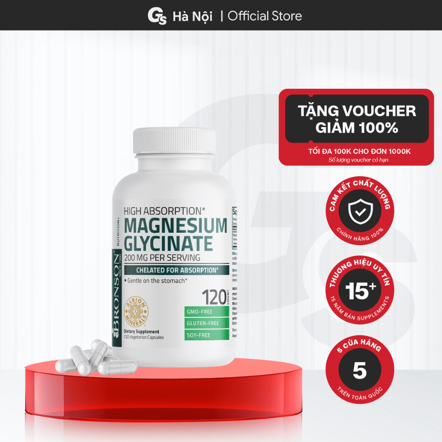 Viên uống Bronson Magnesium Glycinate 200mg, hỗ trợ giấc ngủ, tăng cường trí nhớ- Gymstore