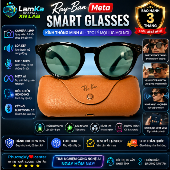 Smart Ai Glasses Ray-Ban Meta Headliner Gen 2 | Kính AI Camera 12MP | Gọi Điện - New Seal