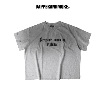 Áo Thun Wash DAPPERANDMORE “ VIOLENCE STUDIES T-SHIRT” Tay Ngắn Mài Sờn 100% Cotton 250GSM - Xám