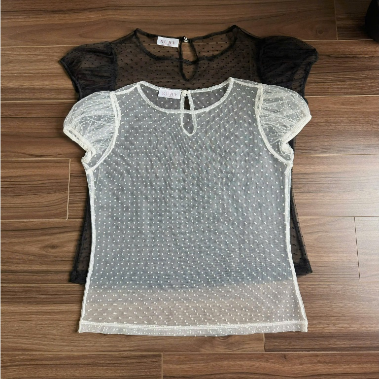 KURV BIGSIZE - Áo lưới chấm bi LOLIE tay phồng thời trang nữ