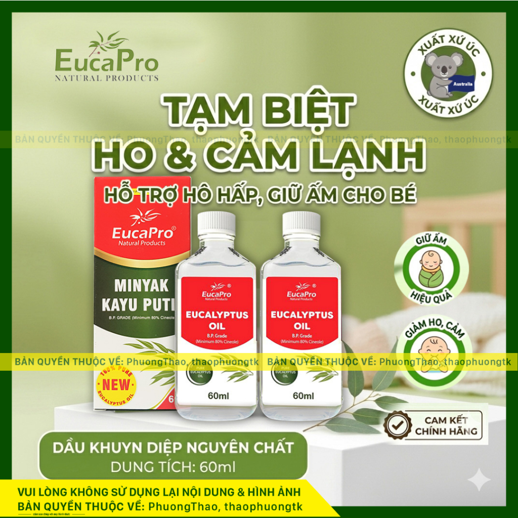 Dầu Khuynh Diệp Eucapro 60ml, Euky bear, Kangaroo Dầu tràm Úc, Dầu ấm ngực trẻ em, Dầu tràm sơ sinh