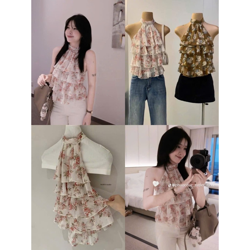 [Pamela Clothing] Áo cổ yếm xếp tầng hot hit