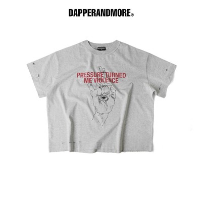 Áo Thun Wash DAPPERANDMORE “ INHERITED VIOLENCE T-SHIRT” Tay Ngắn Mài Sờn 100% Cotton 250GSM - Xám Tiêu