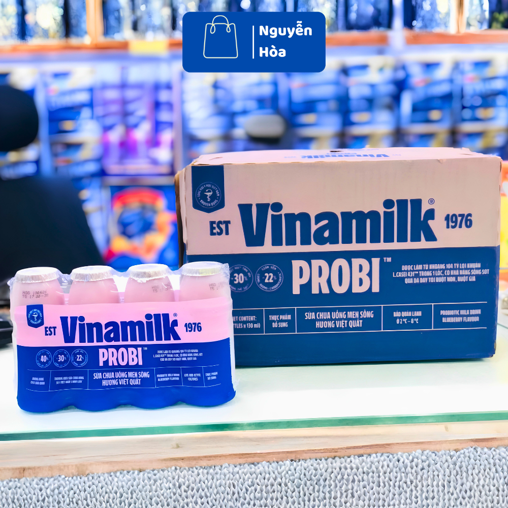 [Thùng 24 Chai] Sữa Chua Uống Probi Vinamilk 130ml Hương Việt Quất - Sữa Chua Men Sống Trái Cây Tăng