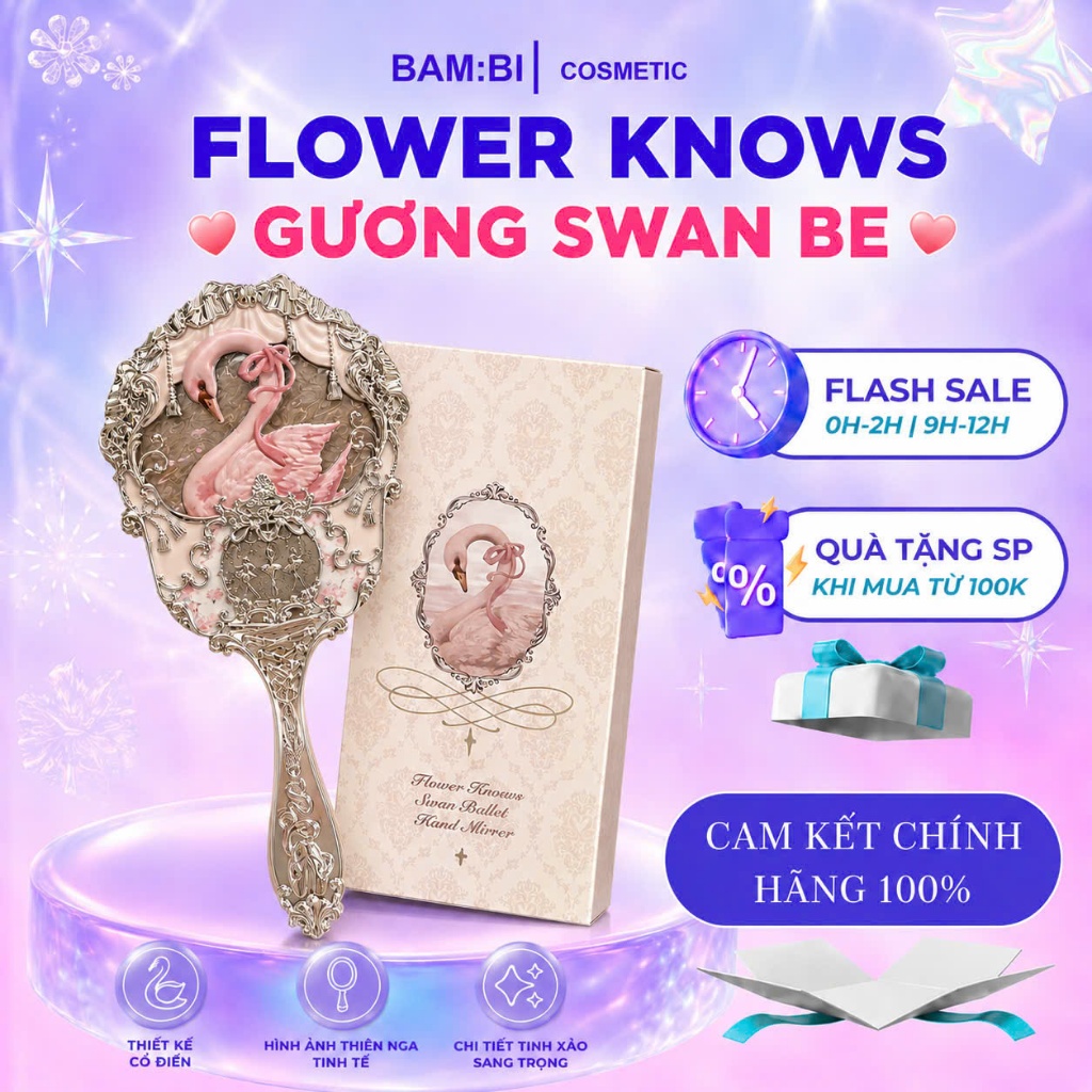 (SẴN) FLOWER KNOWS Gương Cầm Tay Swan Be Mẫu Hiếm