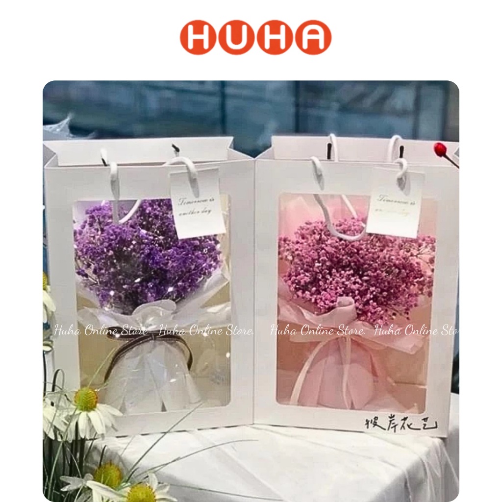 Túi Giấy Mặt Kính Đựng Hoa Đựng Quà Dày Dặn - hoa khô Huha