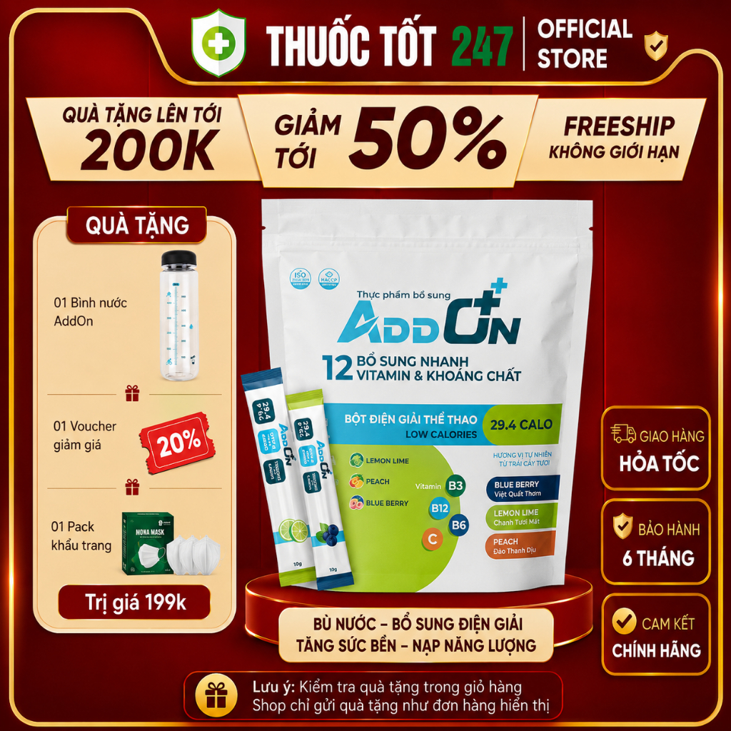 Bột Uống Điện Giải Thể Thao ADDON Vị Tổng Hợp Ít Calo Bù Nước, Bổ Sung Muối Khoáng Hỗ Trợ Phục Hồi T