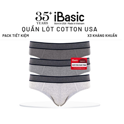 Combo pack 3 quần lót nam iBasic brief cotton USA kháng khuẩn PANM123-PA3