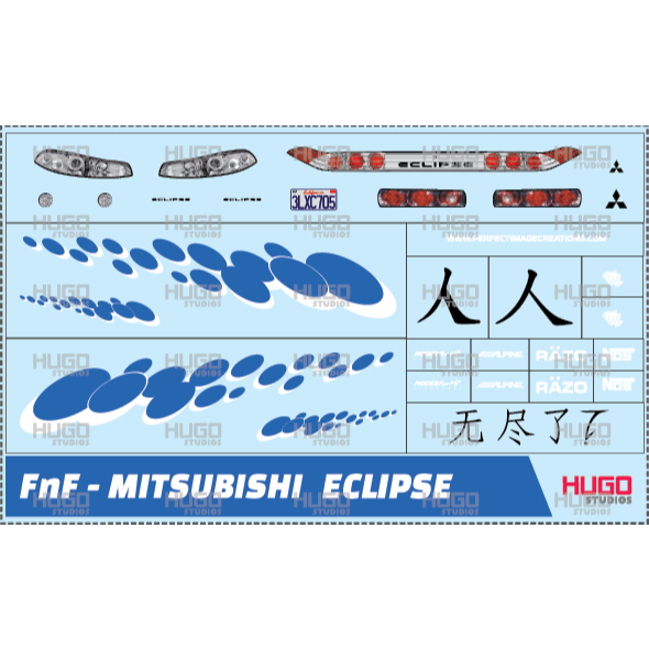 Hugo Studios Decal trượt nước Fast And Furious Letty - Blue Mitsubishi Eclipse tỉ lệ 1/64 chưa phủ c