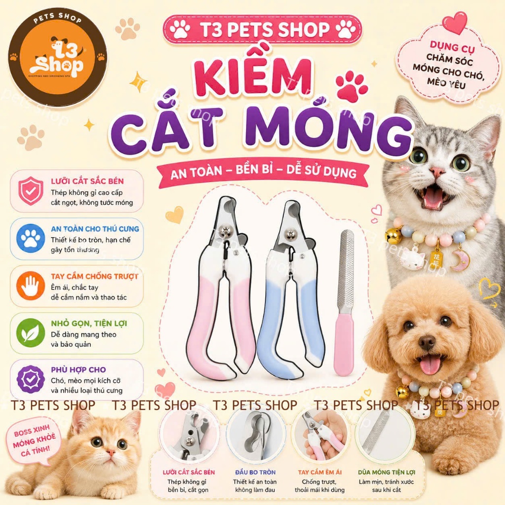 Kiềm cắt móng kèm dũa dành cho chó mèo  - T3 PETS SHOP