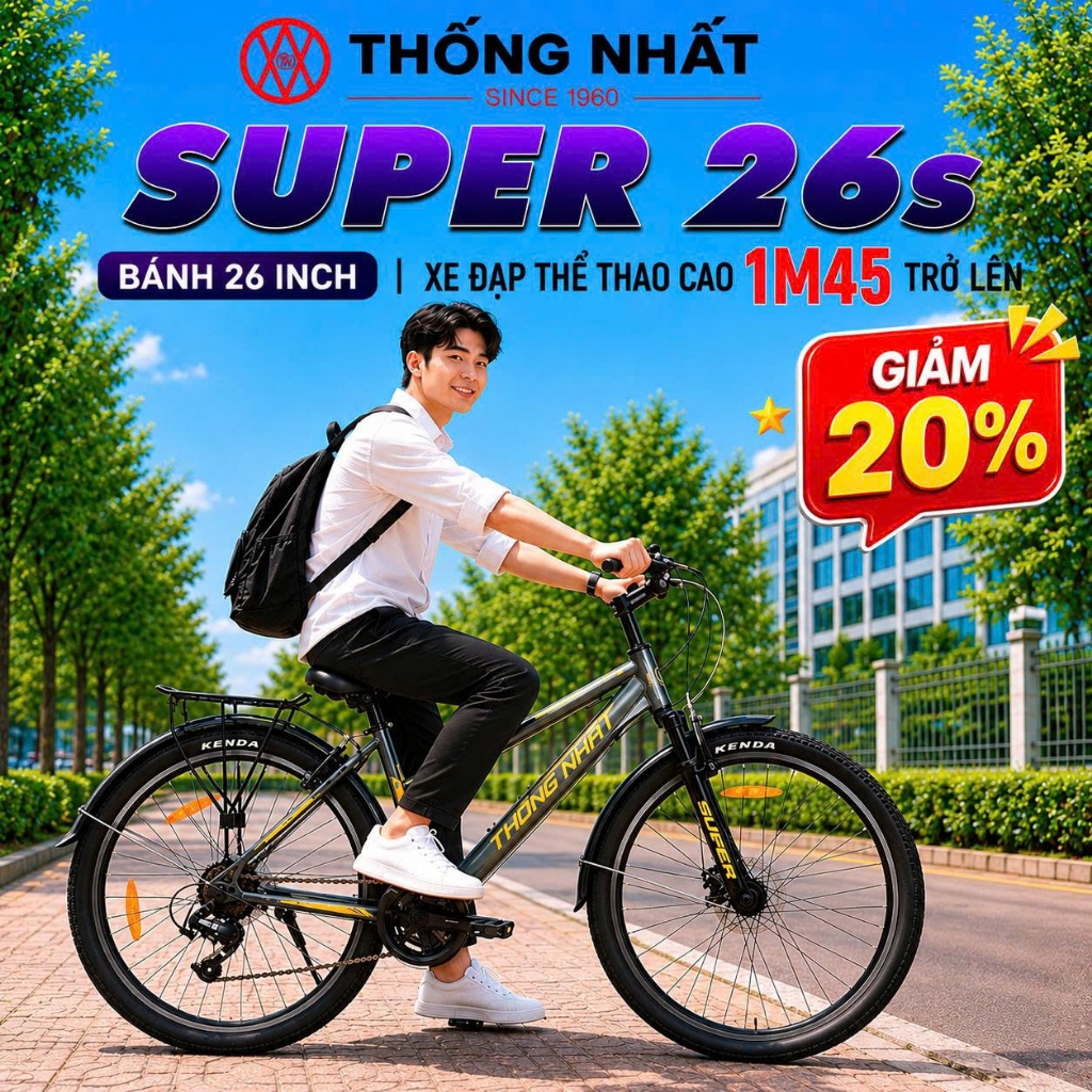 Xe đạp thể thao Thống Nhất Super 26S (Tặng đènphảnquang+khoá+chắn bùn+giá đỡ +lục giác)