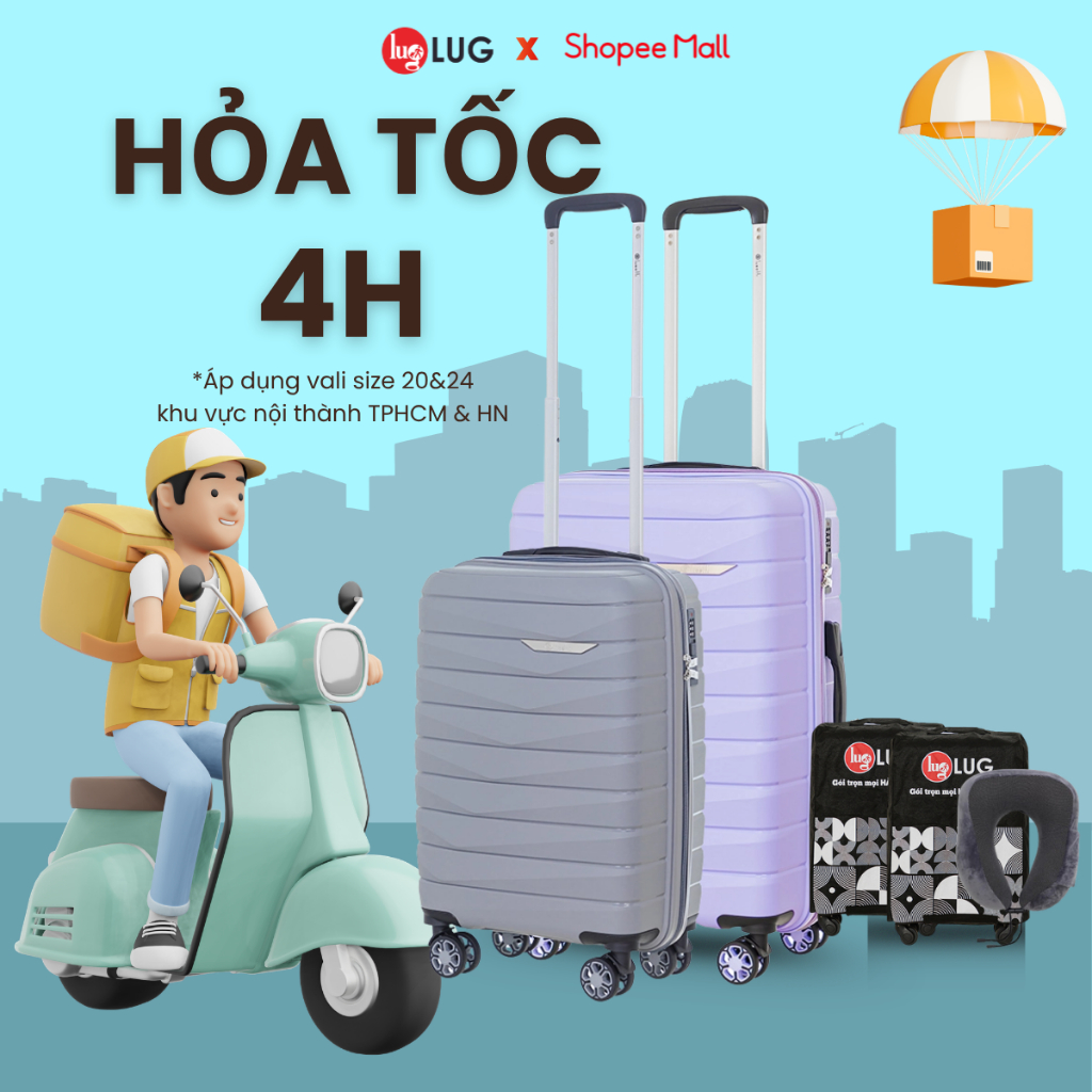 [HỎA TỐC COMBO 20+24] Combo 2 Vali Kéo LUG Lusetti MP027 S20, S24 Nhựa PP Chống Bể Vỡ - Khóa Số Âm B