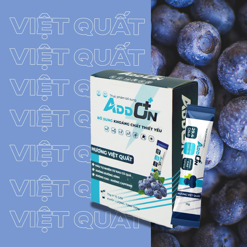 Addon 29Calo combo 3 túi 15 gói vị việt quất thơm ngon bột điện giải thể thao bù nước bù khoáng bổ s