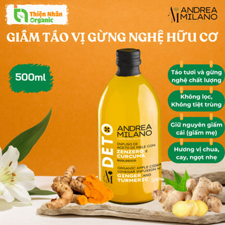 Giấm Táo Vị Gừng Nghệ Detox Hữu Cơ Có Giấm Cái Milan ANDREA MILANO Organic Apple Cider Vinegar 500ml