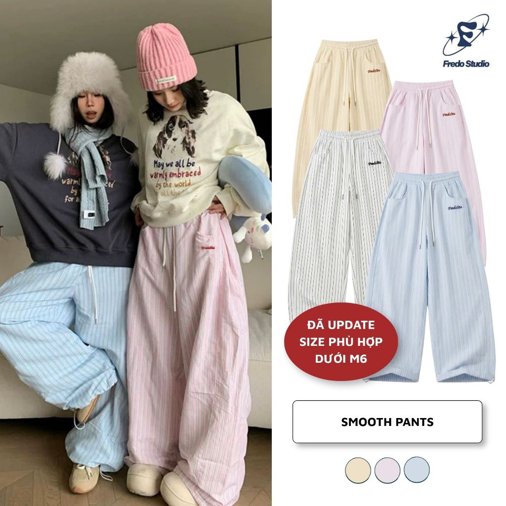 Quần Harem Kẻ Sọc Ống Siêu Rộng Cạp Chun, Quần Dài Ống Suông Cá Tính Phong Cách Hàn Quốc Hợp Đi Biển
