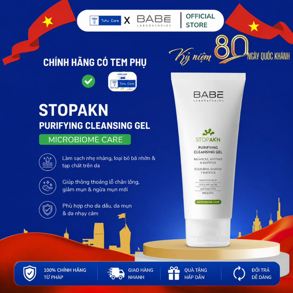 Babe sữa rửa mặt babe 200ml Stop Akn Purifying Cleansing Gel dành cho da dầu mụn