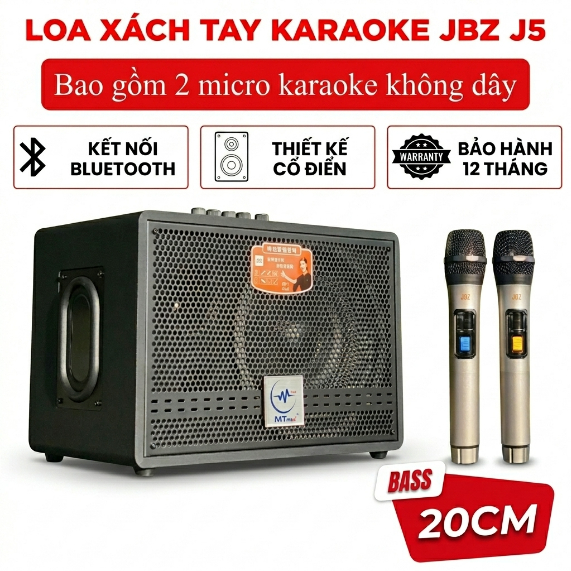 Loa Karaoke Xách Tay JBZ J5 - Tặng Kèm 2 Micro Không Dây Karaoke Kết Nối Bluetooth 5.0 Bảo Hành 12T