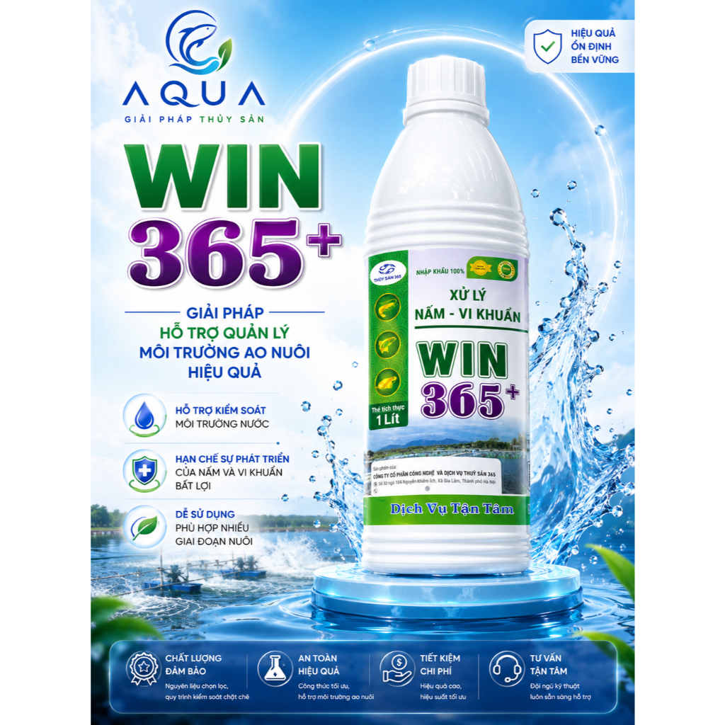 WIN 365+ | Hỗ Trợ Làm Sạch Nước Ao - Giảm Clo Dư - Duy Trì Môi Trường Nuôi Ổn Định