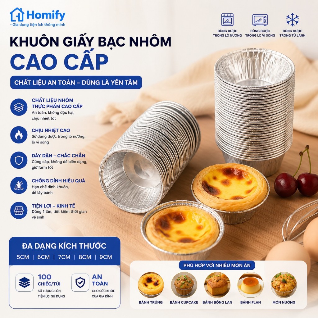 Combo 50/100/200/250 Chén Giấy Bạc Nhôm GB7 | Khuôn Nướng Bánh, Hấp Bánh Bao, Đựng Thực Phẩm